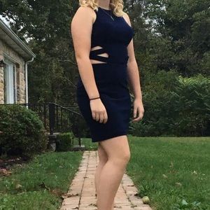 Short blue formal dress.